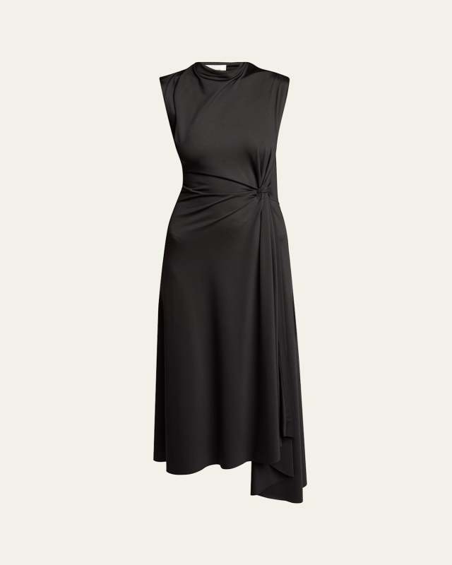Twisted Knot Asymmetric Drape Midi Dress